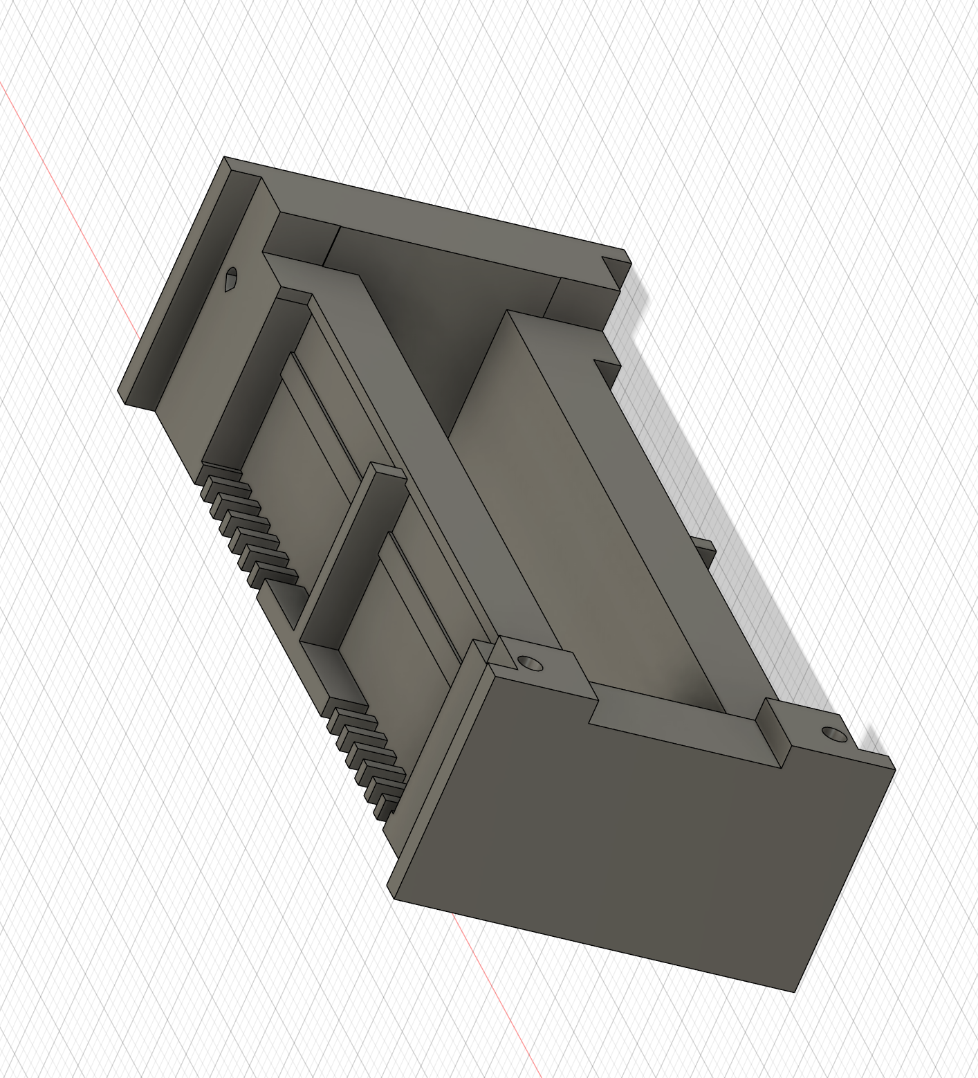 Alternative perspective of the holder showing its frame and mounting features