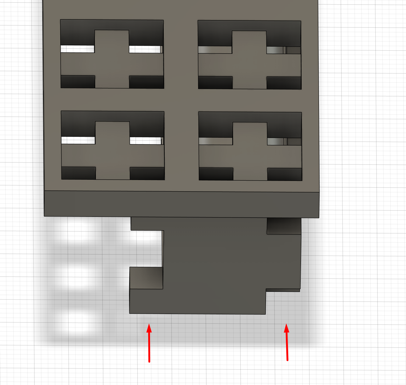 Component centred between expanded sides so its connectors and notches align with the shared grid
