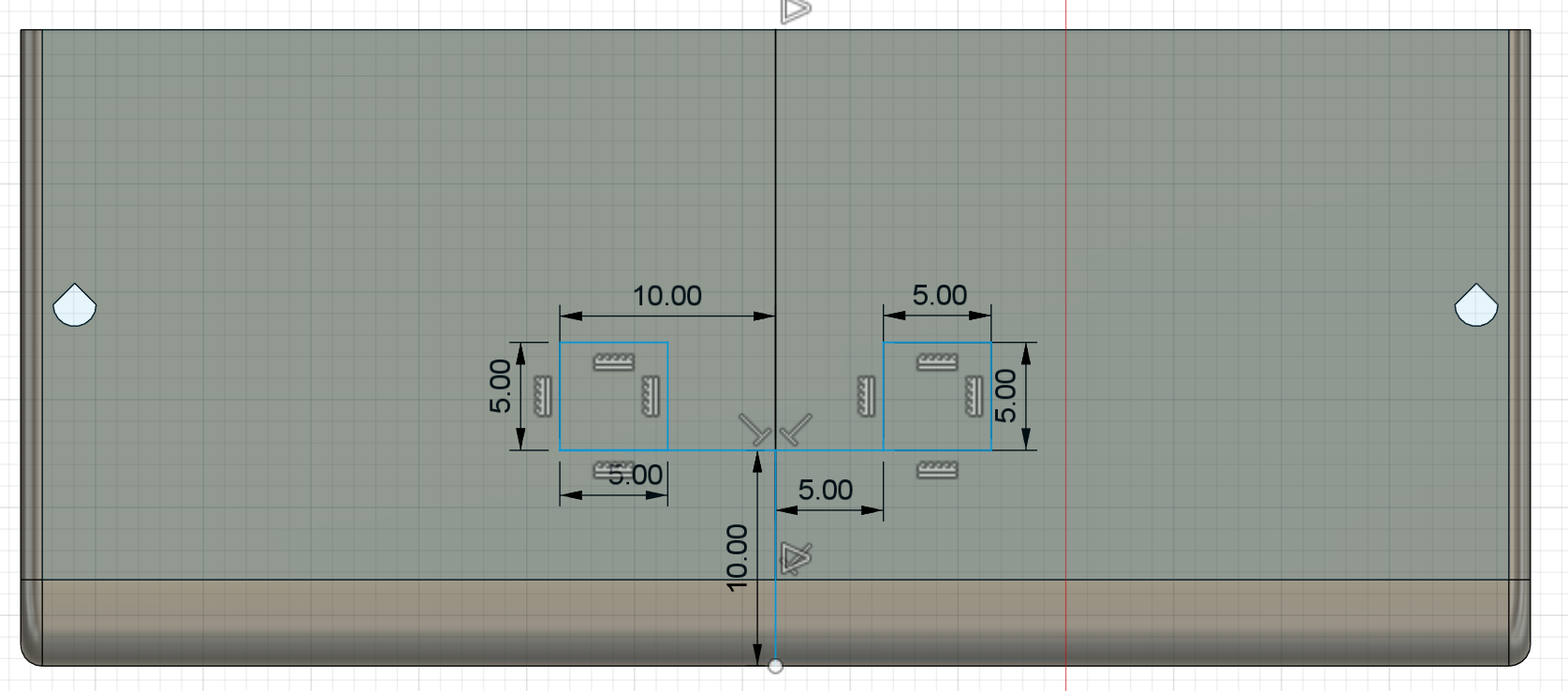 Dimensioned CAD example of the 5×5 connections and depth reference