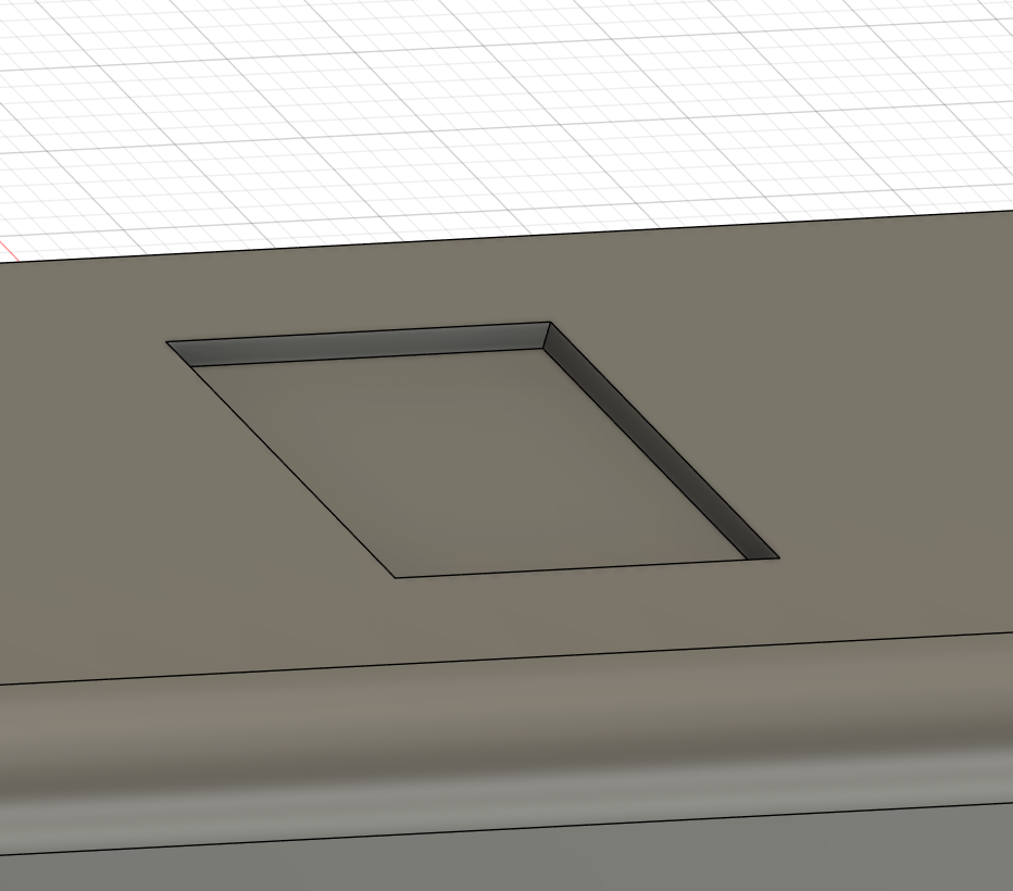 Perspective example of the 15 by 15 mm fitting hole recessed 2 mm into the receiving surface